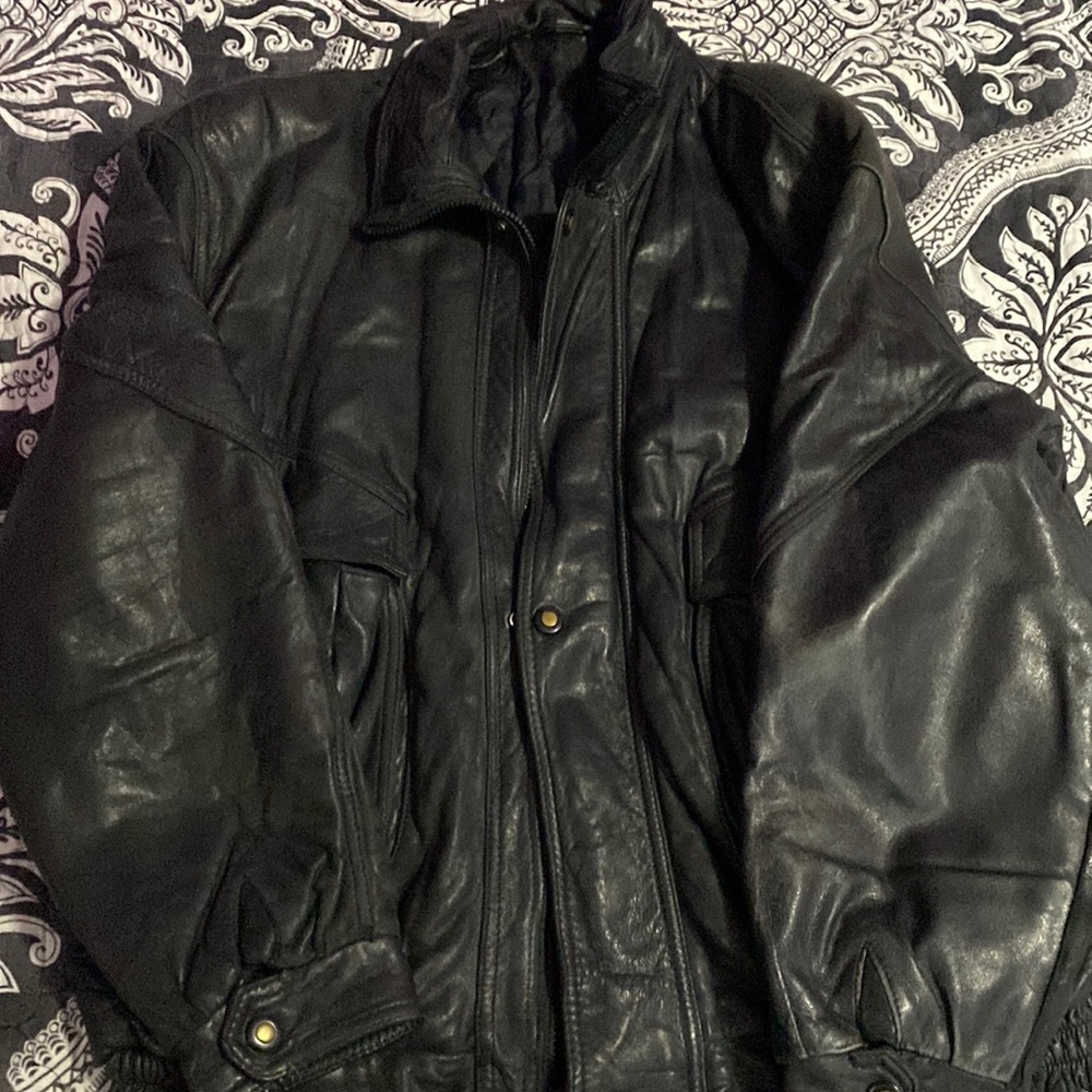 VINTAGE mens leather bomber jacket size large